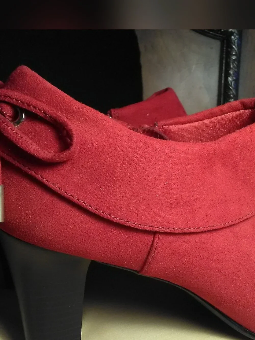 LK. NEW Coach and Four Red Suede Block Heel Bootie SZ. 9 SIDE ZIP  3IN. HEEL